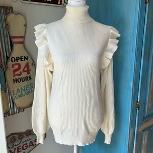 &Merci Shoulder Ruffle Turtle Neck Sweater